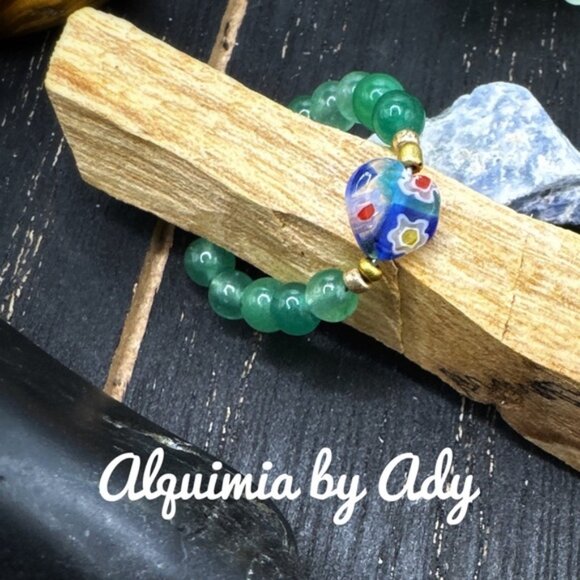 Aventurine heart charm statement ring - Picture 2 of 3